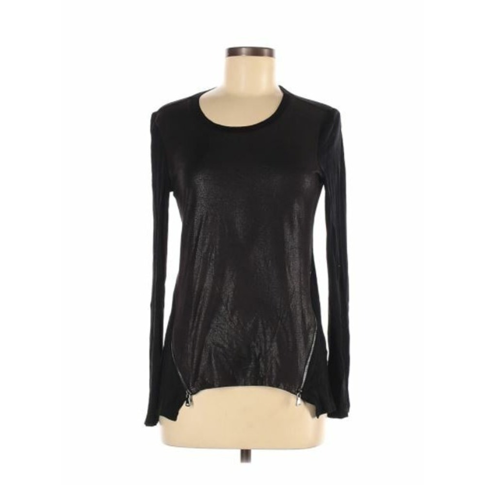 VGUC Neiman Marcus Long Sleeve Mixed Media Tee with Zippers - Black -Size Medium